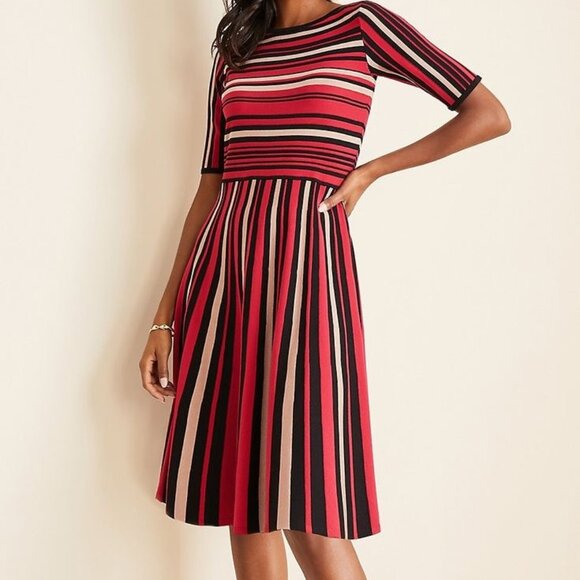Ann Taylor Striped Flare Sweater Dress - Picture 3 of 9